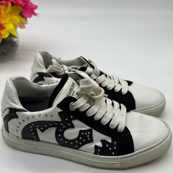 Zadig and Voltaire Black White Leather Sneakers SNK7274J - Picture 1 of 11